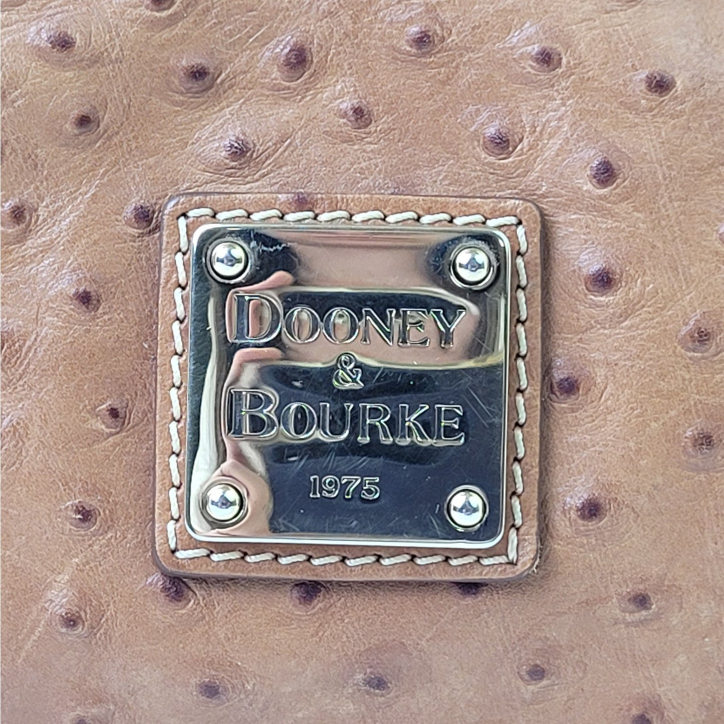 Dooney & Bourke Large Satchel Brown Ostrich-Embossed Leather Gold-Tone Hardware