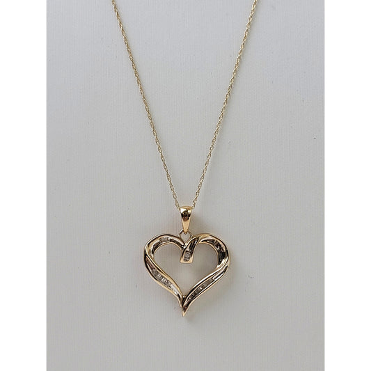 10K Yellow Gold & Diamond Heart Necklace 18" Rope Chain | 2.68 grams