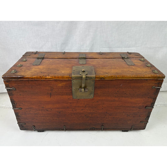 Antique 18th/19th Century Korean Banded Ton-Kwe Wooden Money Chest