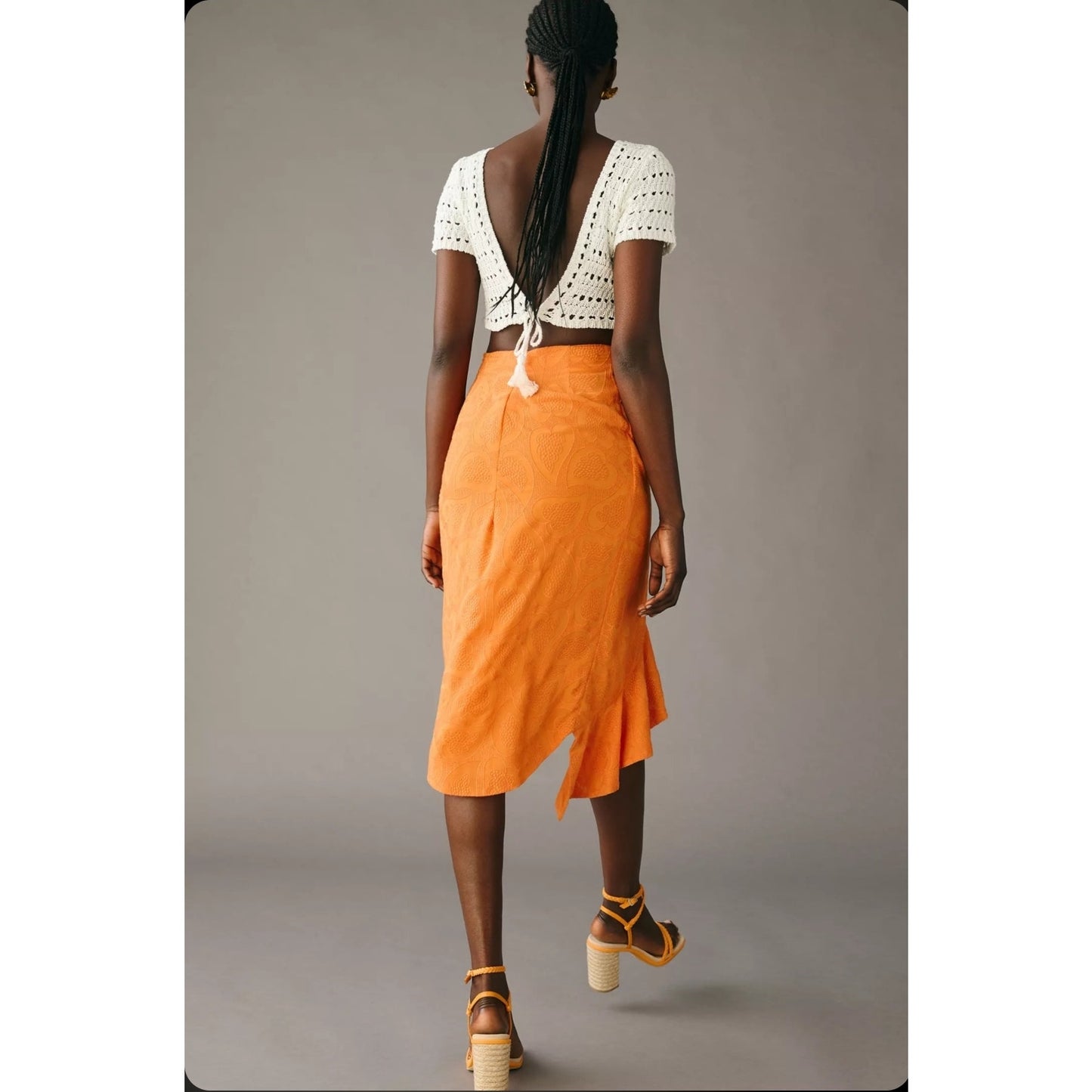 Anthropologie Maeve Slim Ruffle Wrap Skirt Sunset Orange Women's Sz 10
