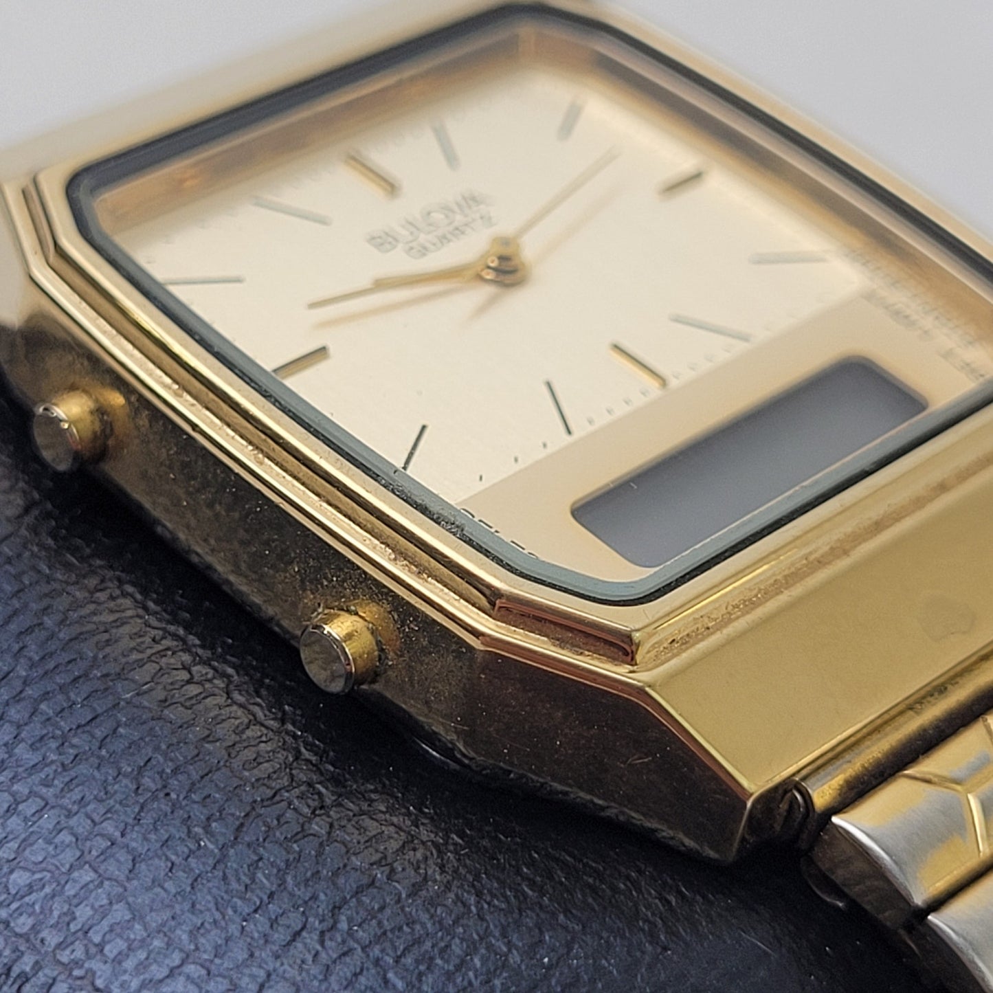 Vintage Bulova P7 82361 Quartz Watch w Digital Window Stainless Steel