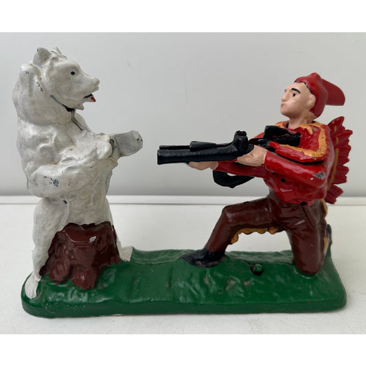 Vintage Indian Shooting Bear Cast Iron Mechanical Bank