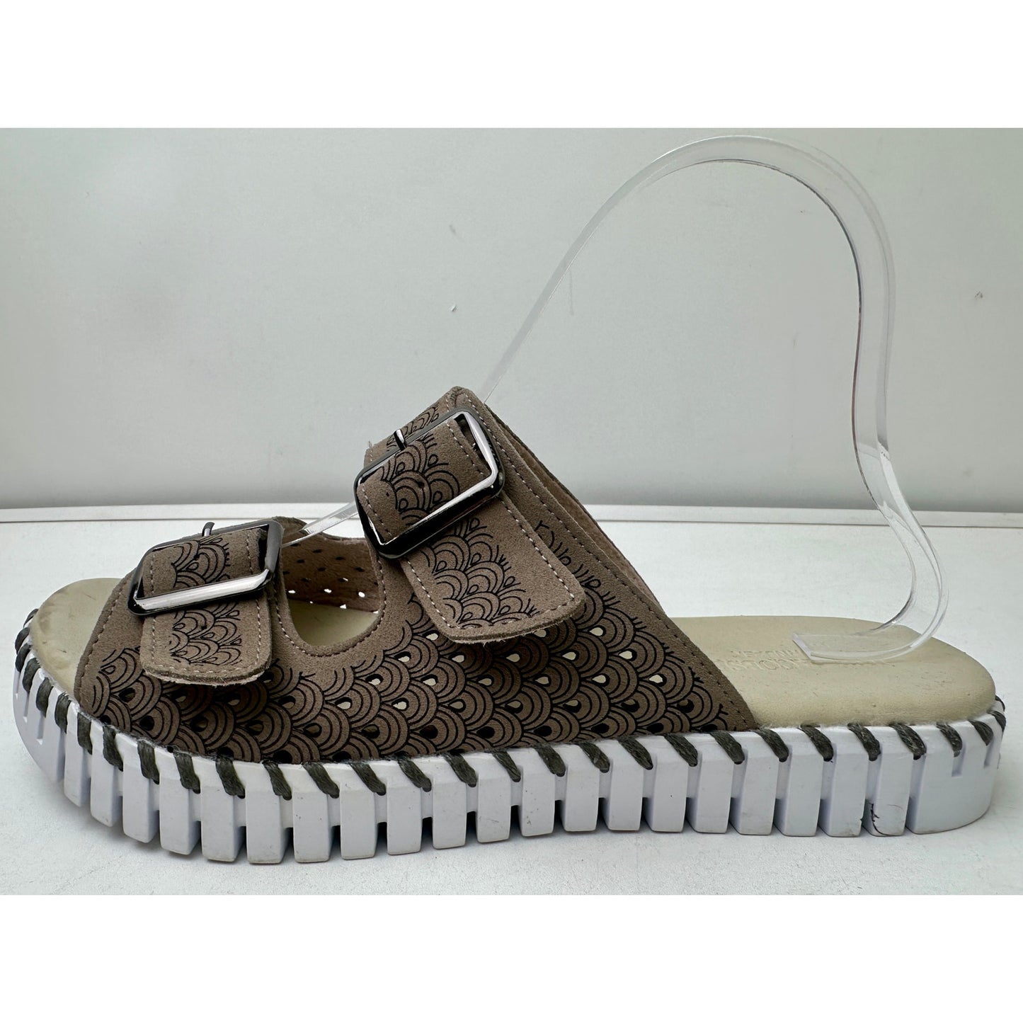 Ilse Jacobsen Tulip 1176 Falcon / Tan Double Buckle Slide Sandals Women's Sz 39 EUC