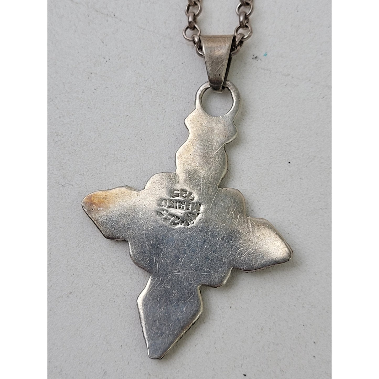 Vintage Sterling Silver Cross Pendant on 24" 925 Rolo Chain | Made in Mexico