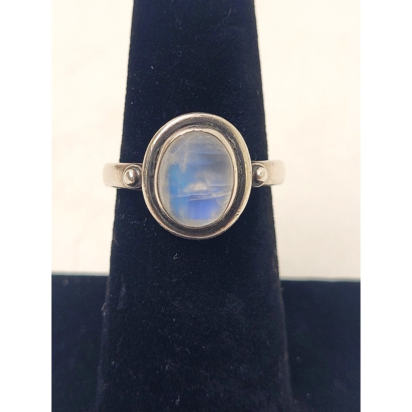 Sterling Silver Oval Rainbow Moonstone Ring Sz 7
