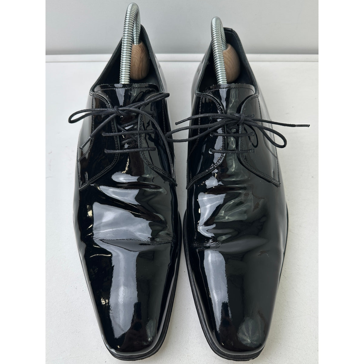 Magnanni Dante Black Patent Leather Plain Toe Derby Tuxedo Shoes Men's Sz 12
