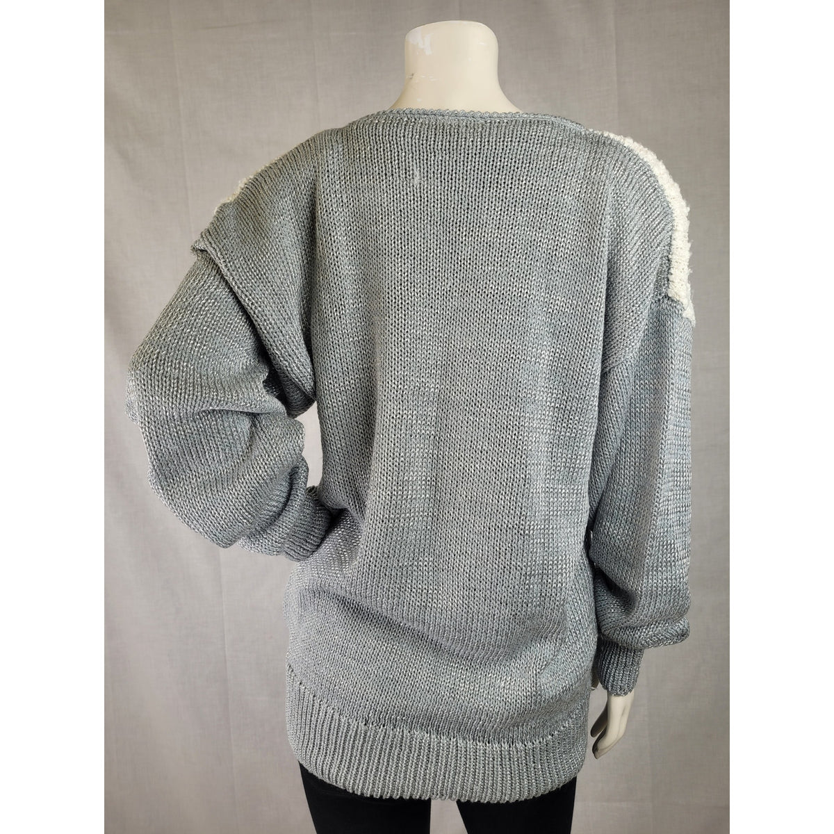 Vintage 80s Lady Lily Abstract Design Grey & White Sweater Angora Women's Sz M/L