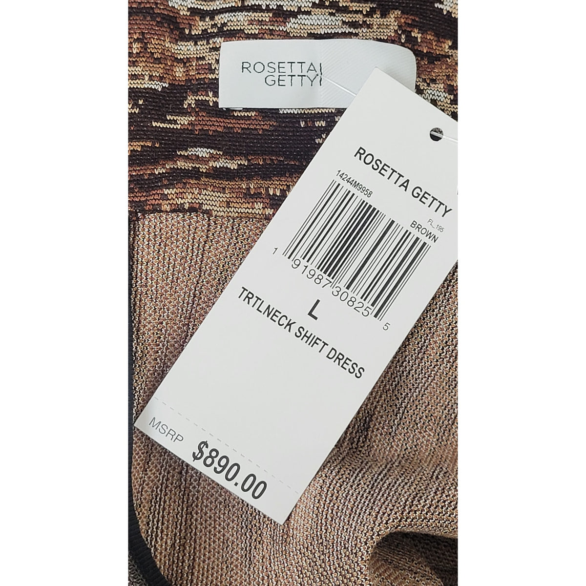 Rosetta Getty Woodgrain Turtleneck Shift Dress Brown Sz L NWT MSRP: $890