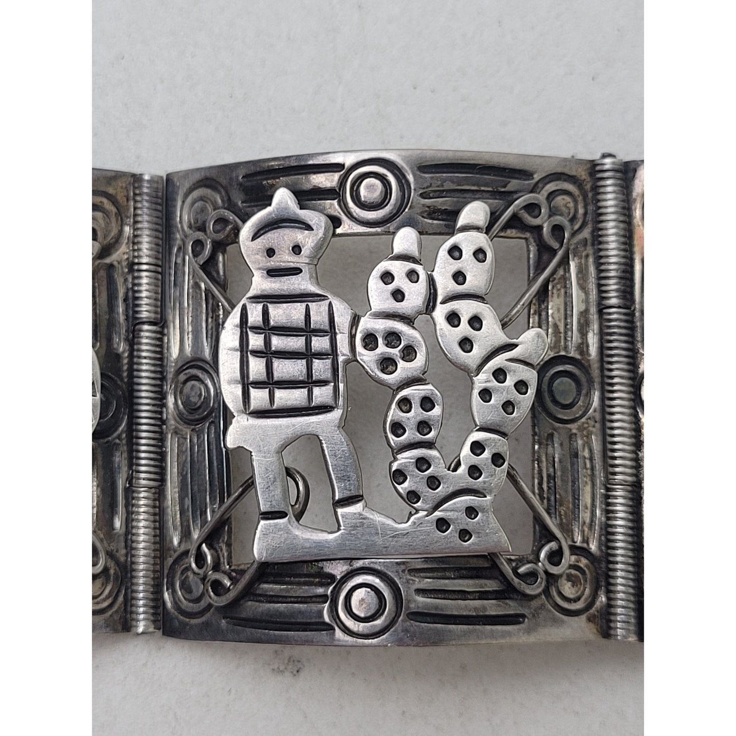 Vintage 1940s Mexican Sterling Silver Panel Bracelet in Original Box
