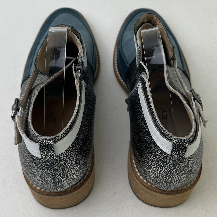 Bresley Multi-Tone Blue/Silver Leather Ankle Boots Women's Sz 40 EU
