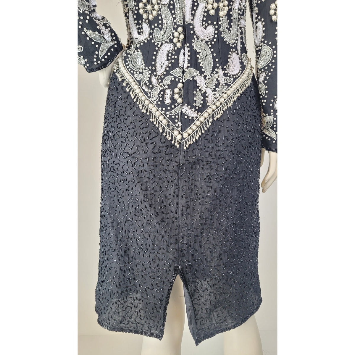1980s SCALA Milano Paris Silk Beaded Sequined Cocktail Evening Dress Sz S/M