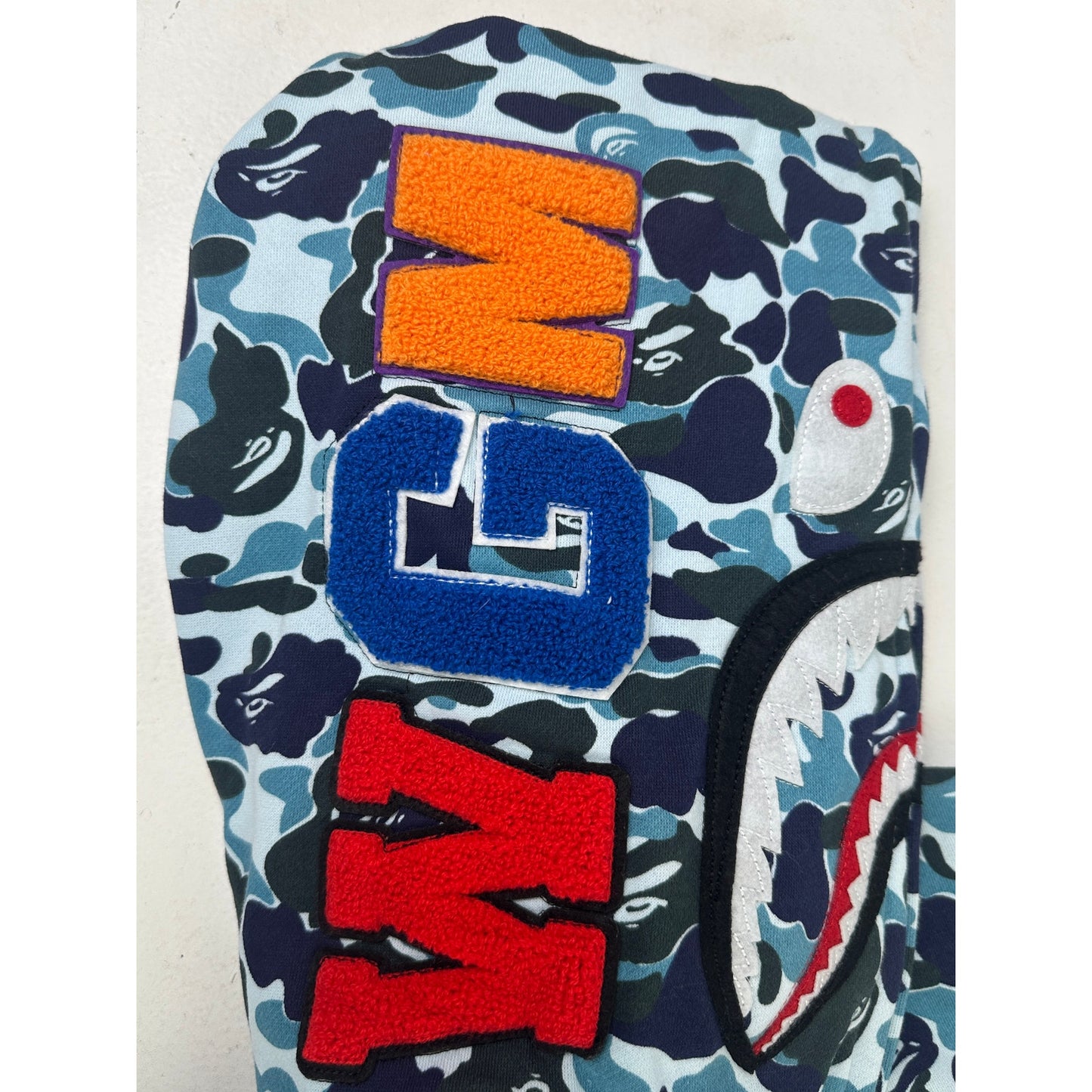 A Bathing Ape (BAPE) Blue Camo Shark Full Zip Hoodie Men's Sz Medium