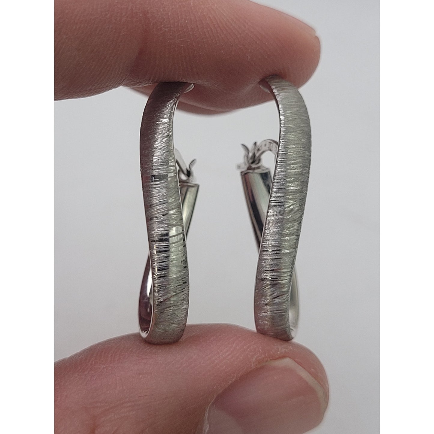 14K White Gold Abstract Hoops w Brushed Finish Made in Italy 28mm Long | 1.77 g