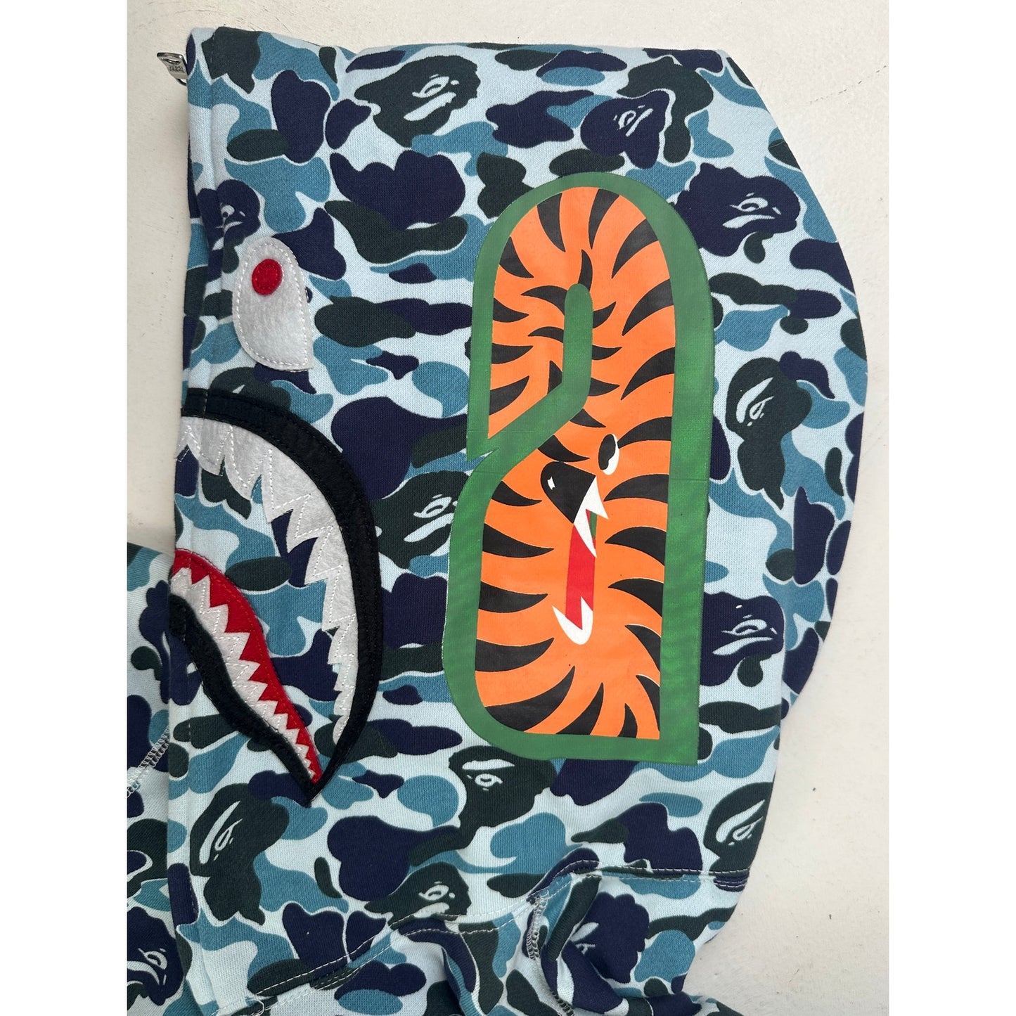 A Bathing Ape (BAPE) Blue Camo Shark Full Zip Hoodie Men's Sz Medium