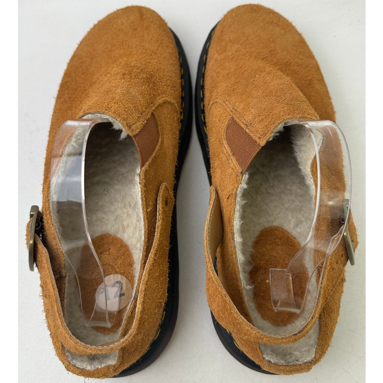 Dr. Martens Isham Faux Shearling Lined Pecan Suede Slingback Mules Men's Sz 12