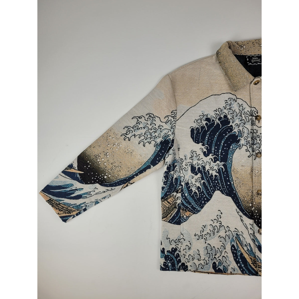Rebel Vengeance Tapestry Button-Up Jacket The Great Wave of Kanagawa Men's Sz L