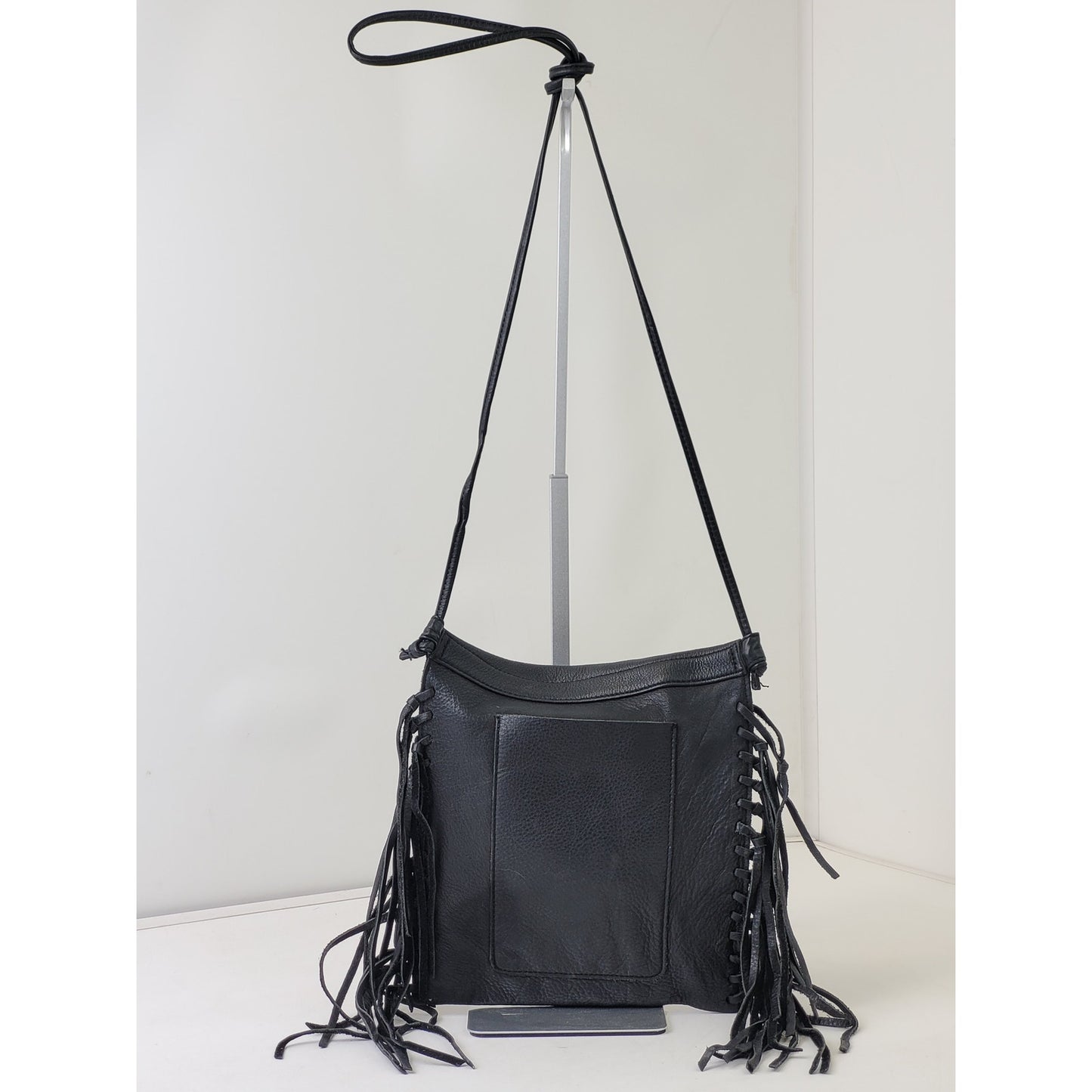 Hobo Black Leather Fringe Foldover Crossbody Purse Boho Western Style