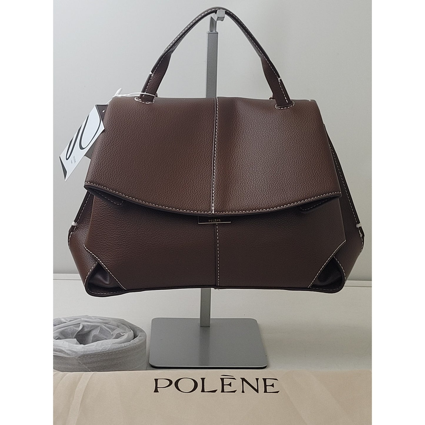 Fake Polene Mokki Bag Textured Ebony Leather Contrast Stitching NWT