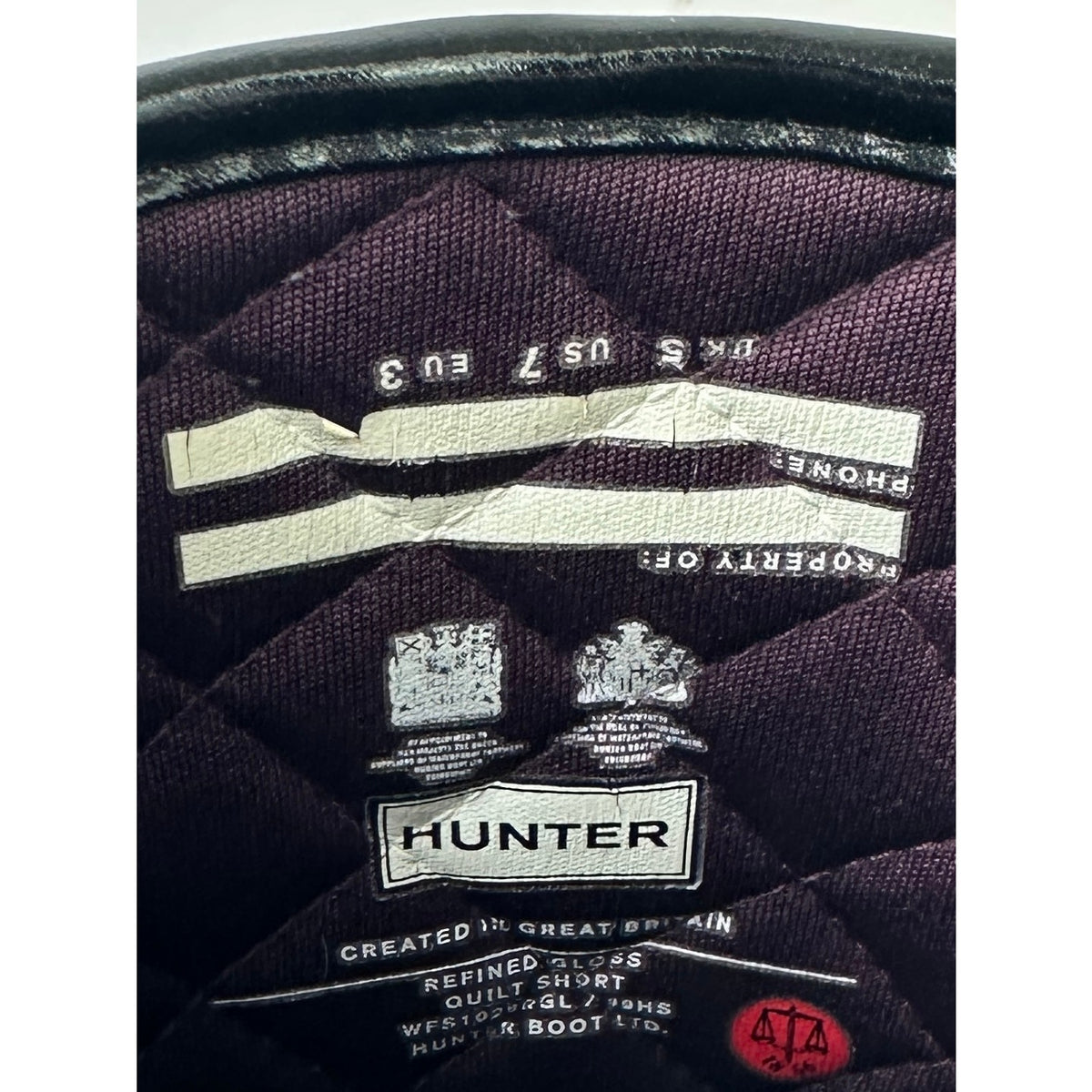 Hunter Refined Gloss Quilted Tall Deep Plum / Aubergine Rain Boots Women's Sz 7