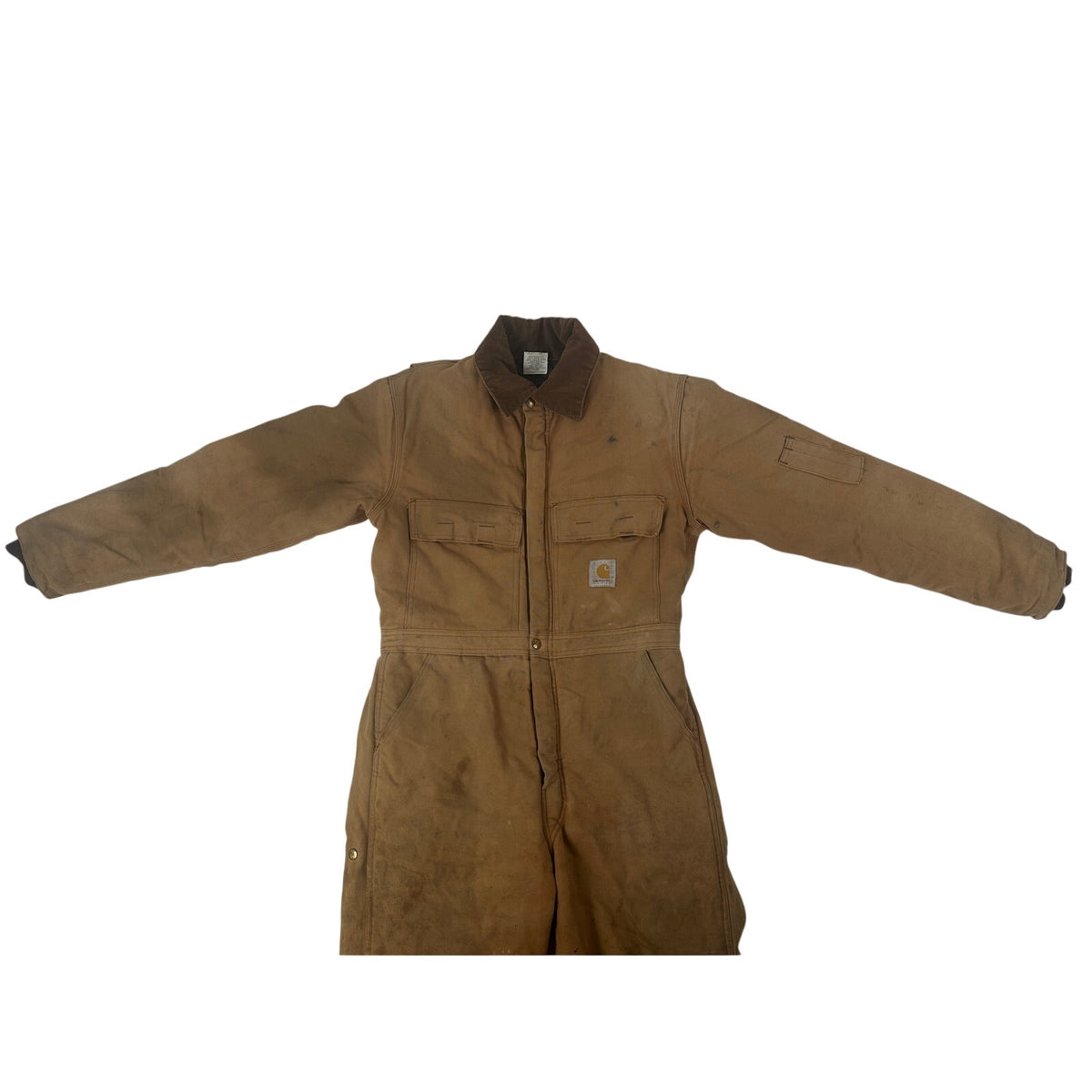 Vintage 1980s Carhartt 968QZ Brown Duck Quilt-Lined Coveralls Men's Sz 38R