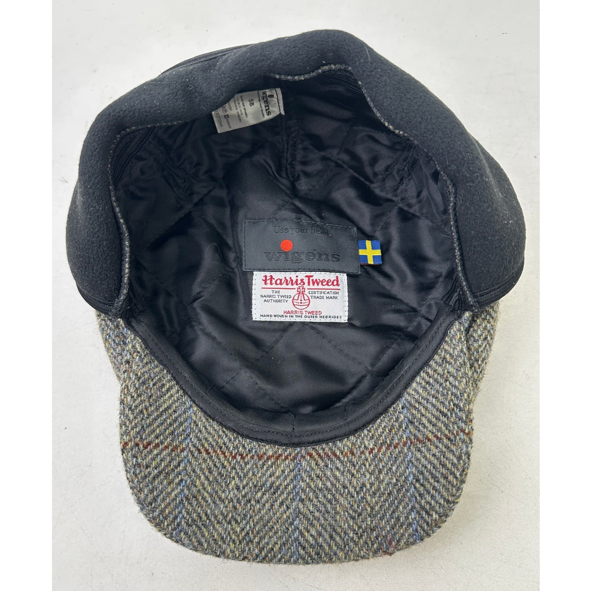 Wigens Harris Gray Tweed Wool Ear Flap Flat Cap (Size 58)