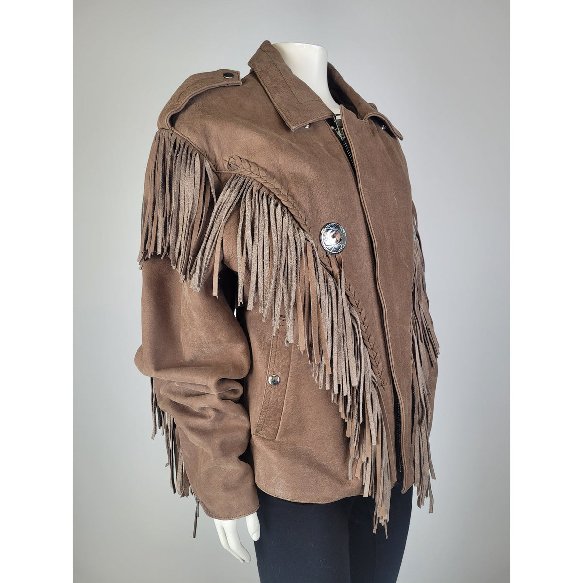 Vintage Wilsons Leather "Open Road" Cropped Fringe Leather Jacket Women's Sz XL