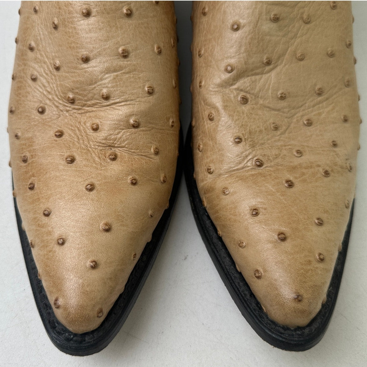 Admirable Handcrafted Ostrich Print Leather J-Toe Cowboy Boots Men's Sz 10