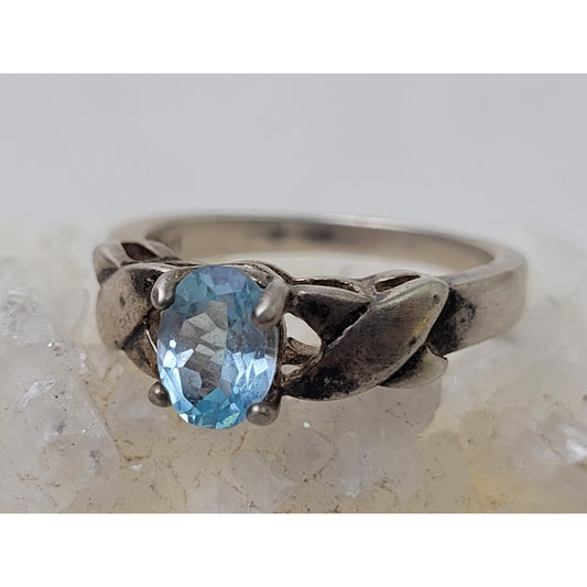 925 Silver & Aquamarine Ring Sz 6