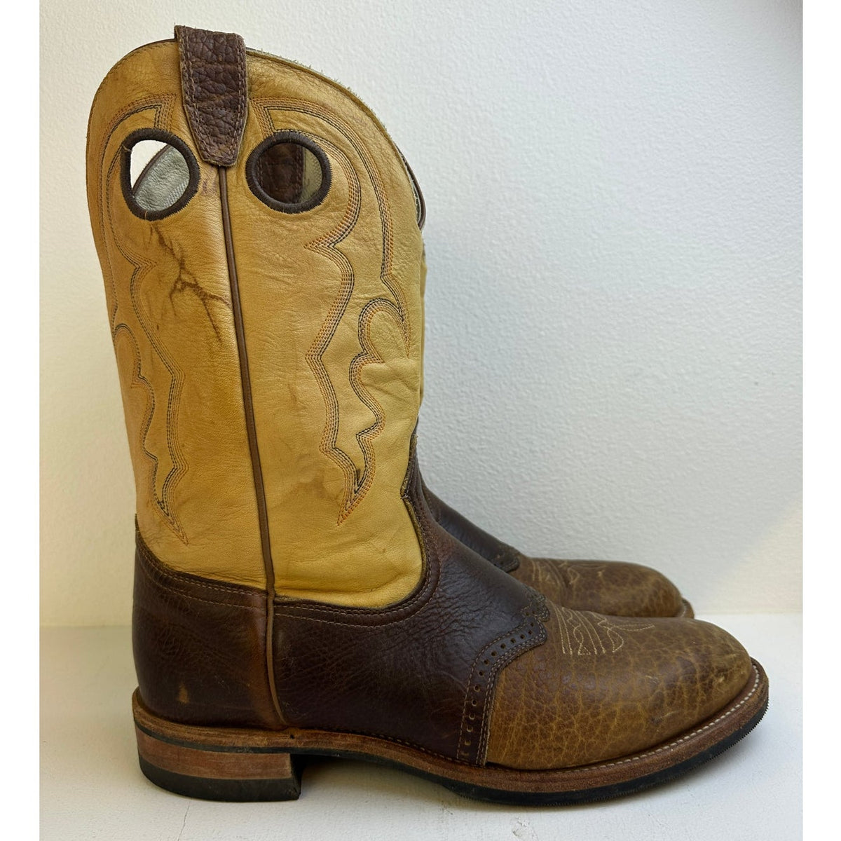 Boulet 2044 Bullhide Cognac Leather Western Cowboy Boots Men's Sz 11.5