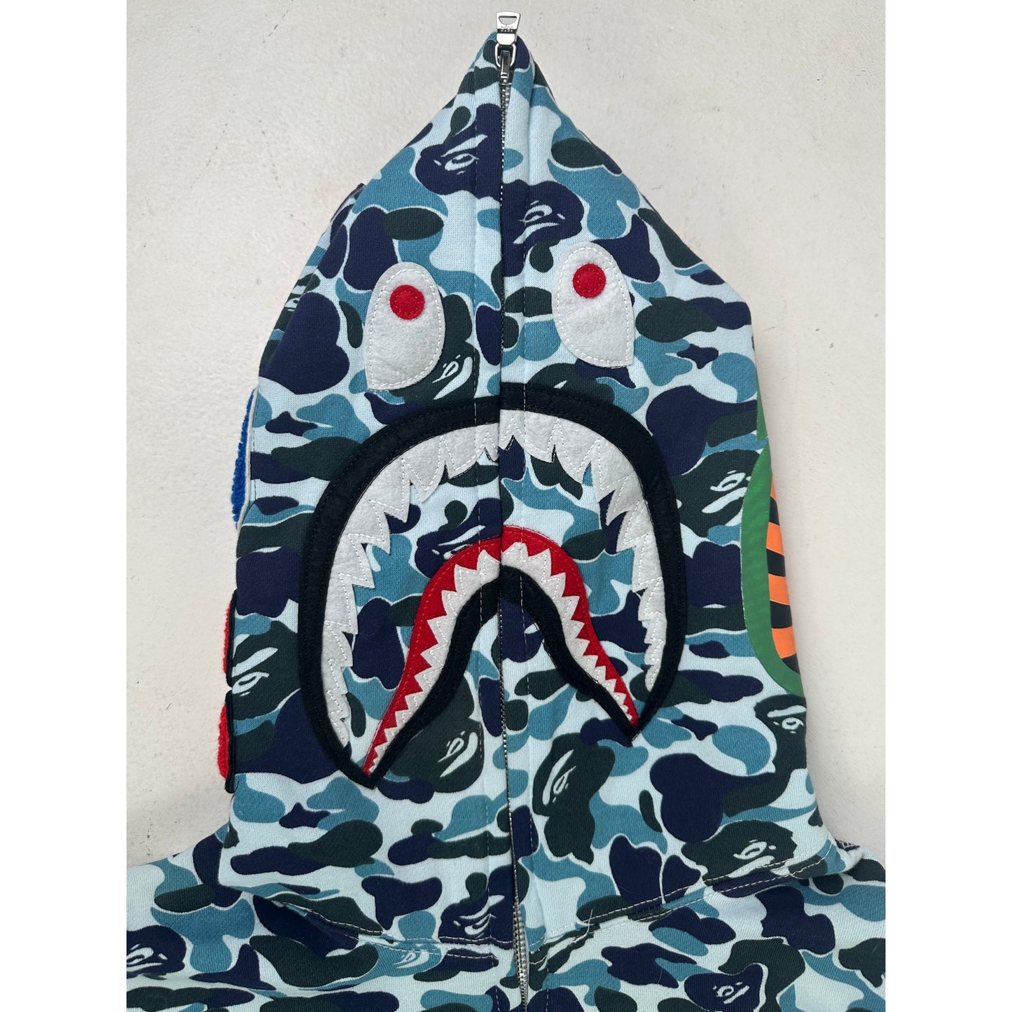 A Bathing Ape (BAPE) Blue Camo Shark Full Zip Hoodie Men's Sz Medium