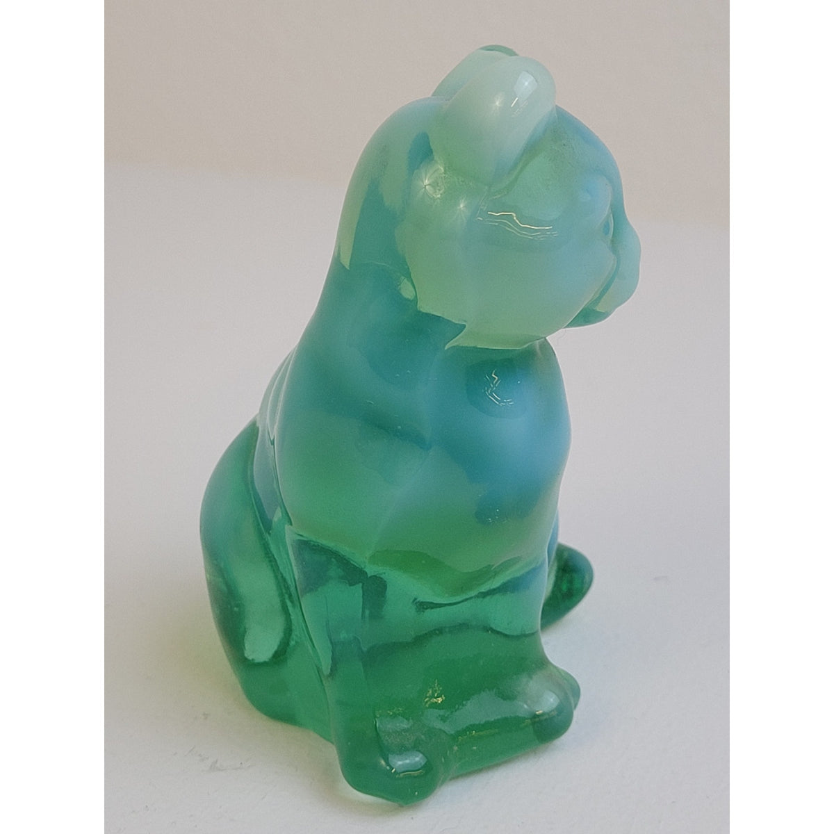 Vintage Fenton Glass Green Opalescent (Sea Mist Green) Sitting Cat Figurine
