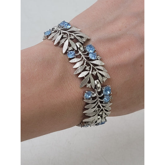 Vintage Jewels by Trifari Silver-Tone Laurel Leaf Blue Rhinestone Bracelet NWT