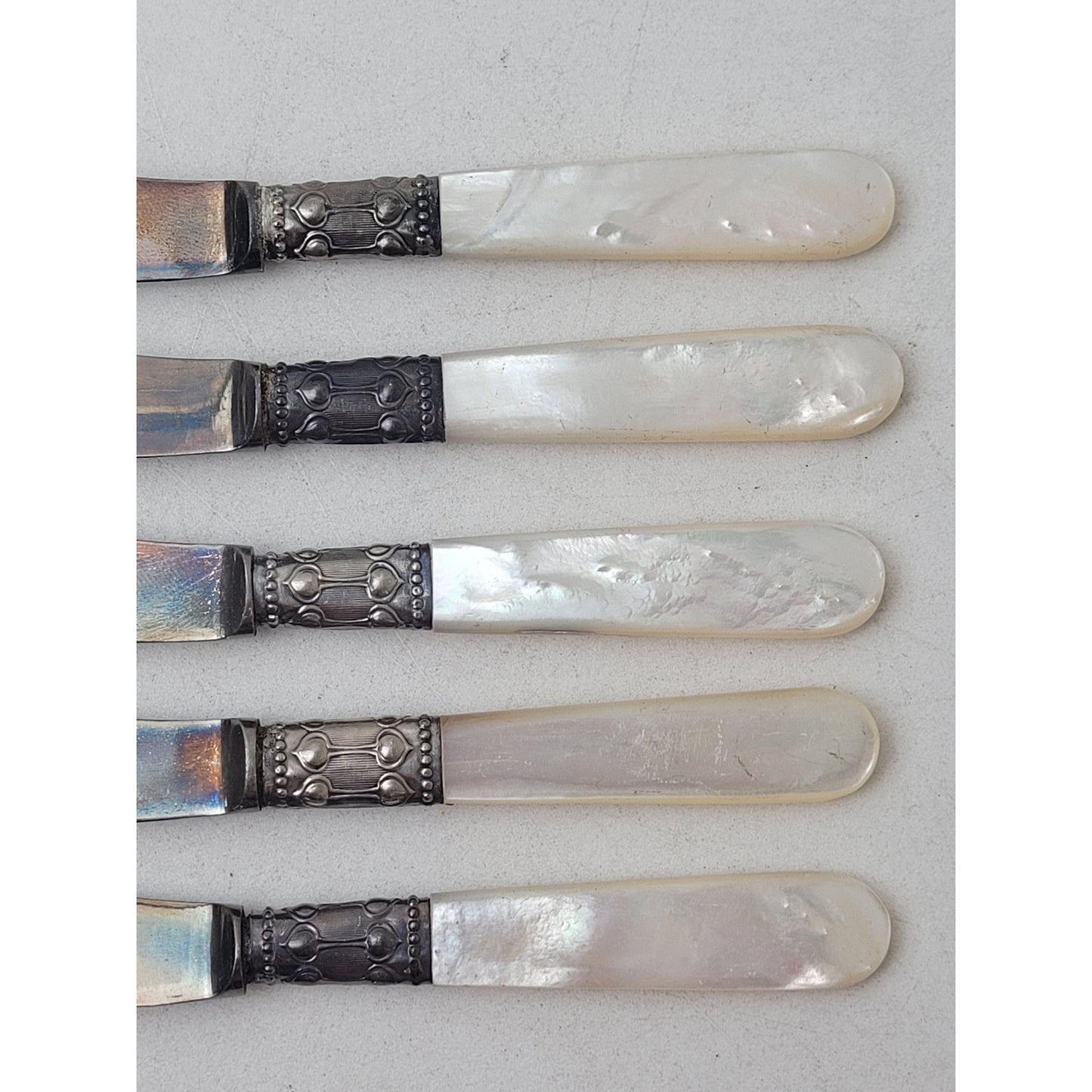 Antique A.J. Jordan Mother of Pearl Handle Fruit Dessert Knives | Set of 5