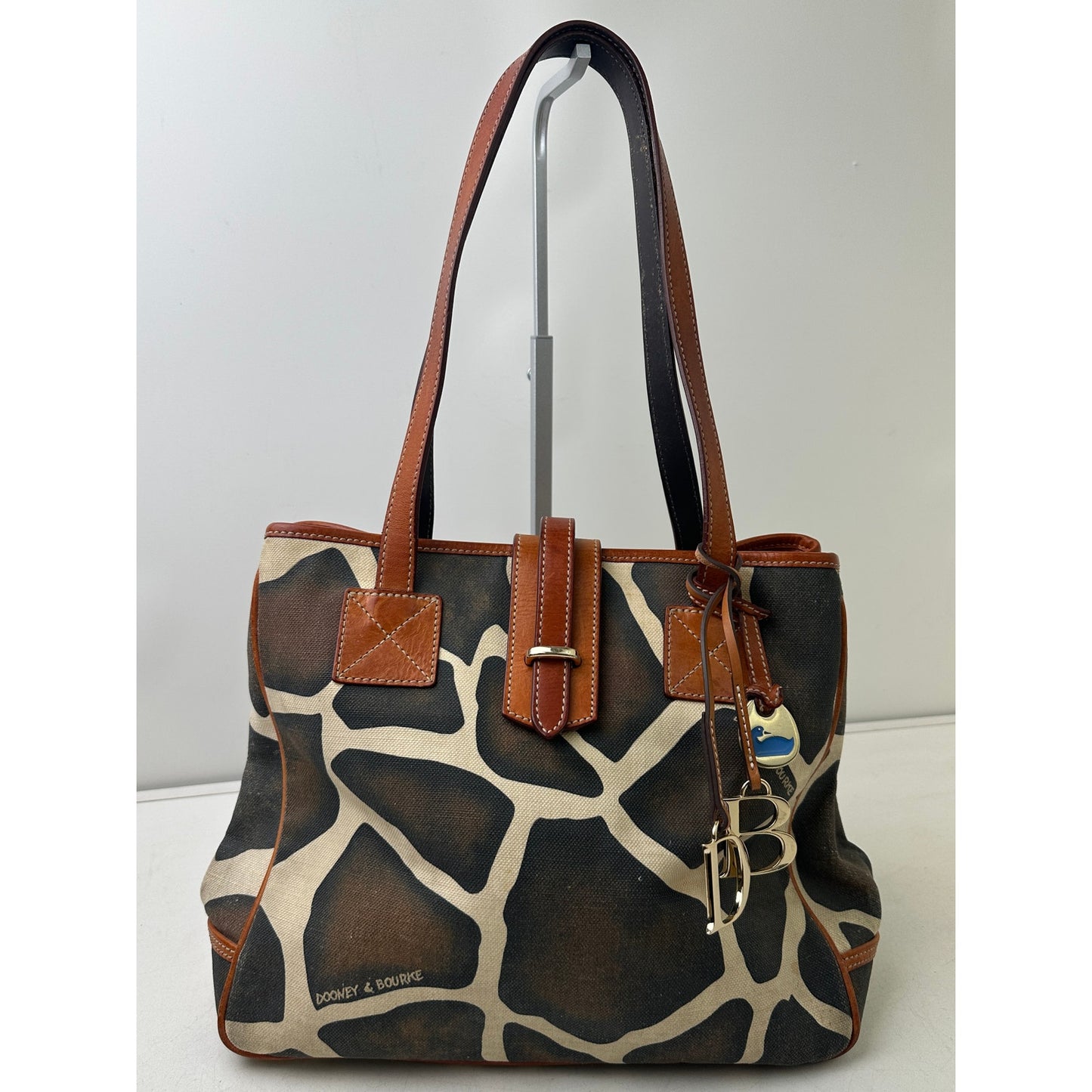 Vintage Dooney & Bourke Giraffe Print Canvas Tote Bag W/ Charms