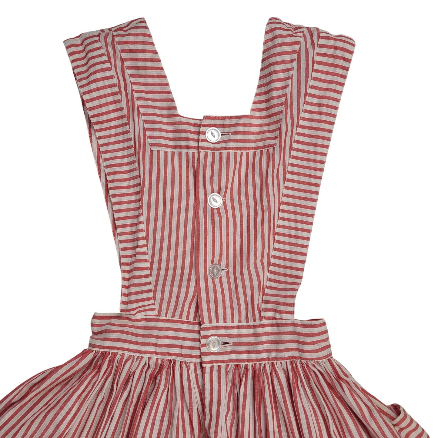 1940s Red & White Striped Pinafore Apron Dress Sz XS