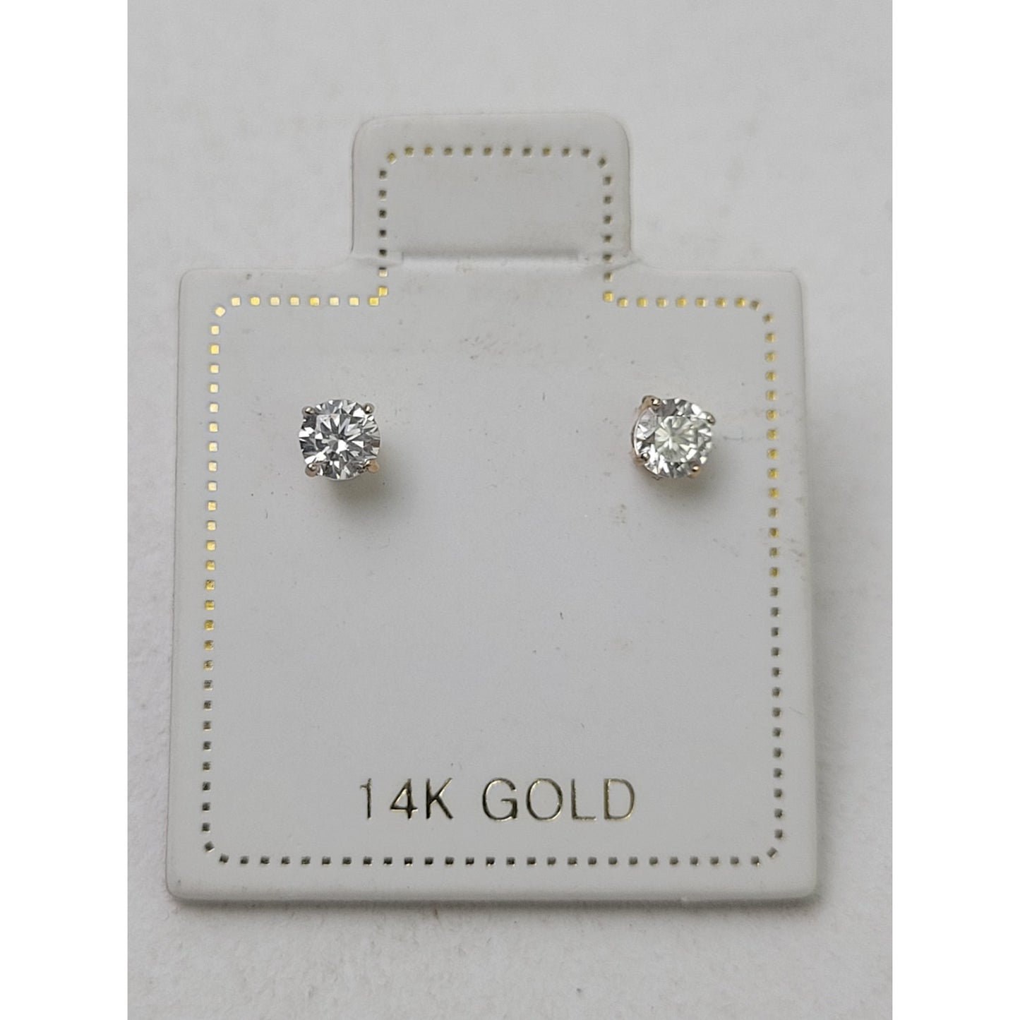 14K Yellow Gold Cubic Zirconia 4-Prong Stud Earrings Push-Back Closure