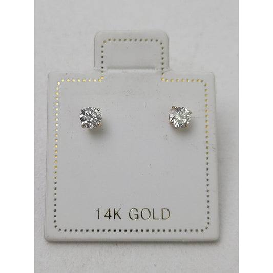 14K Yellow Gold Cubic Zirconia 4-Prong Stud Earrings Push-Back Closure