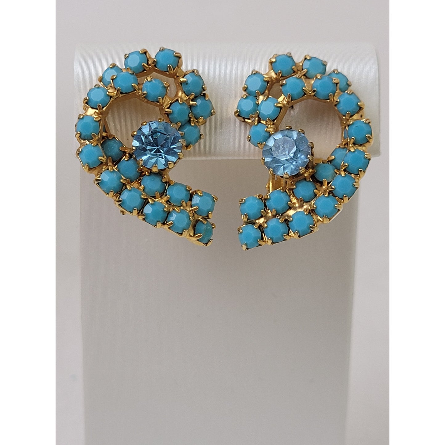 Vintage Blue Rhinestone and Gold-tone Metal Bracelet & Earrings Set