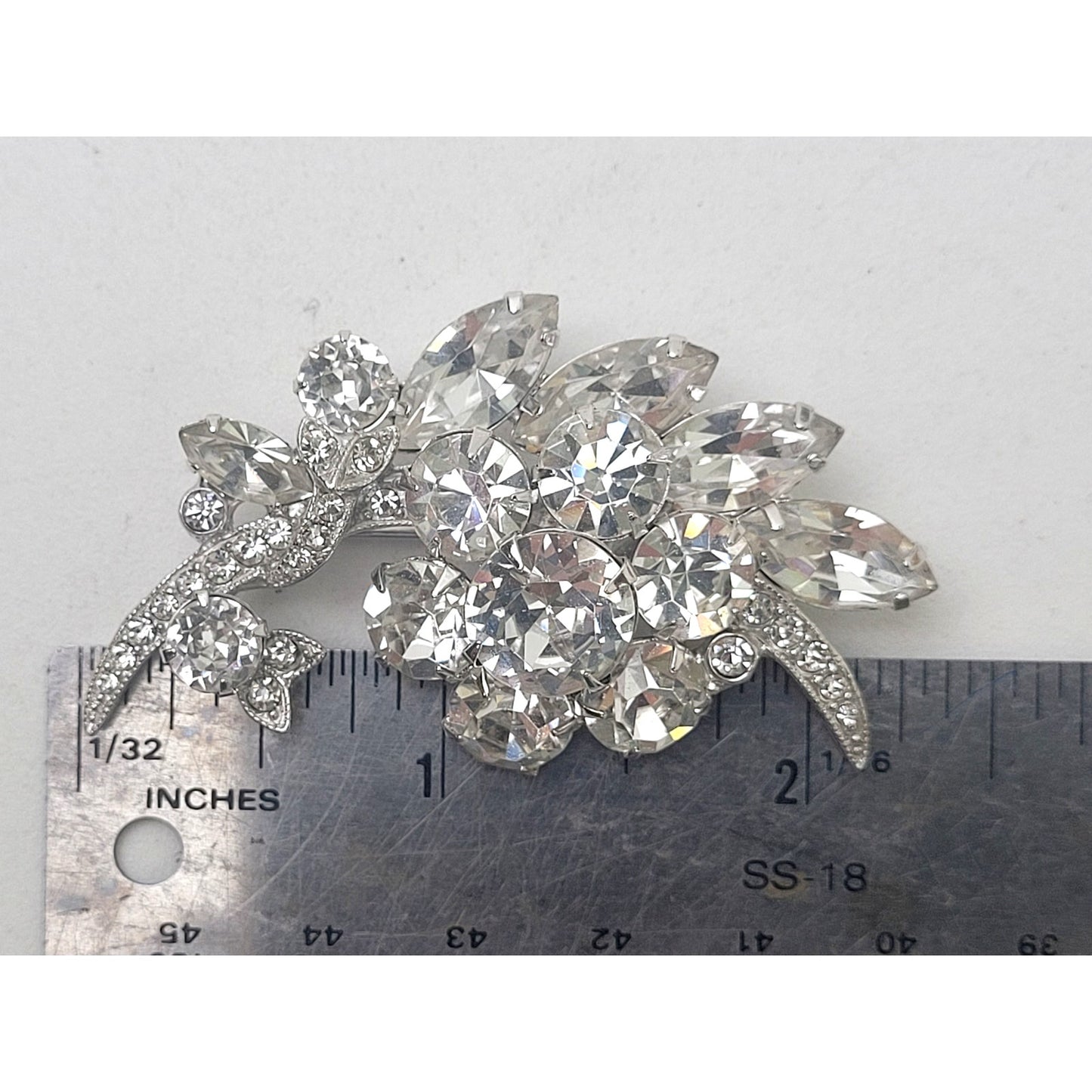Vintage Signed Eisenberg Rhinestone Flower Spray Brooch in Branded Box