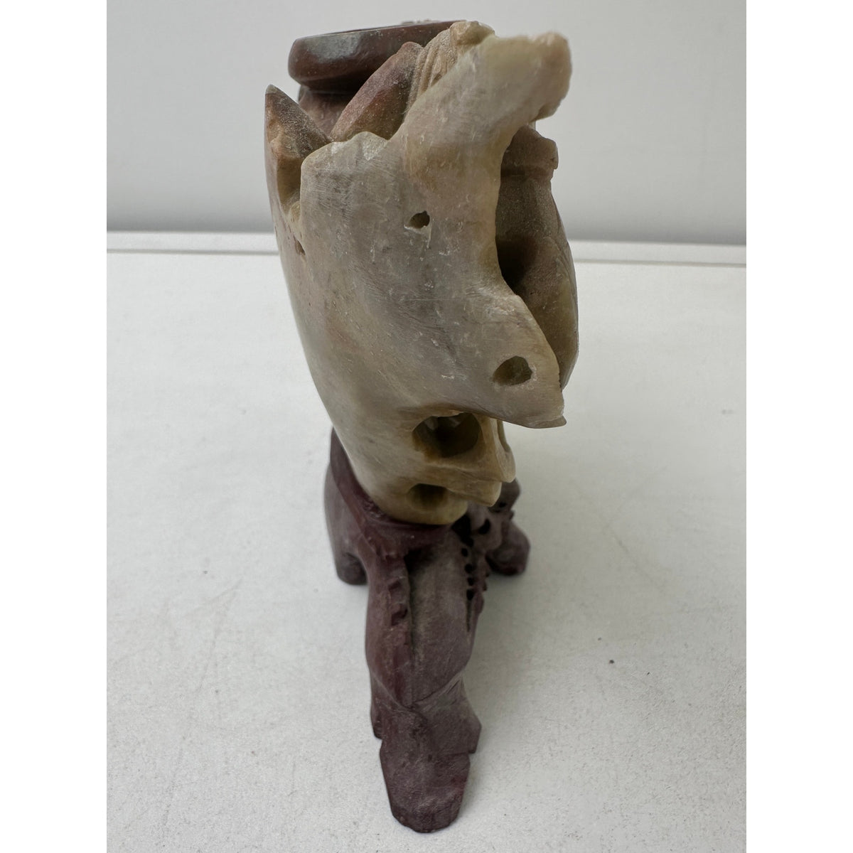 Vintage Chinese Hand-Carved Soapstone Foo Dog Incense Burner & Censer