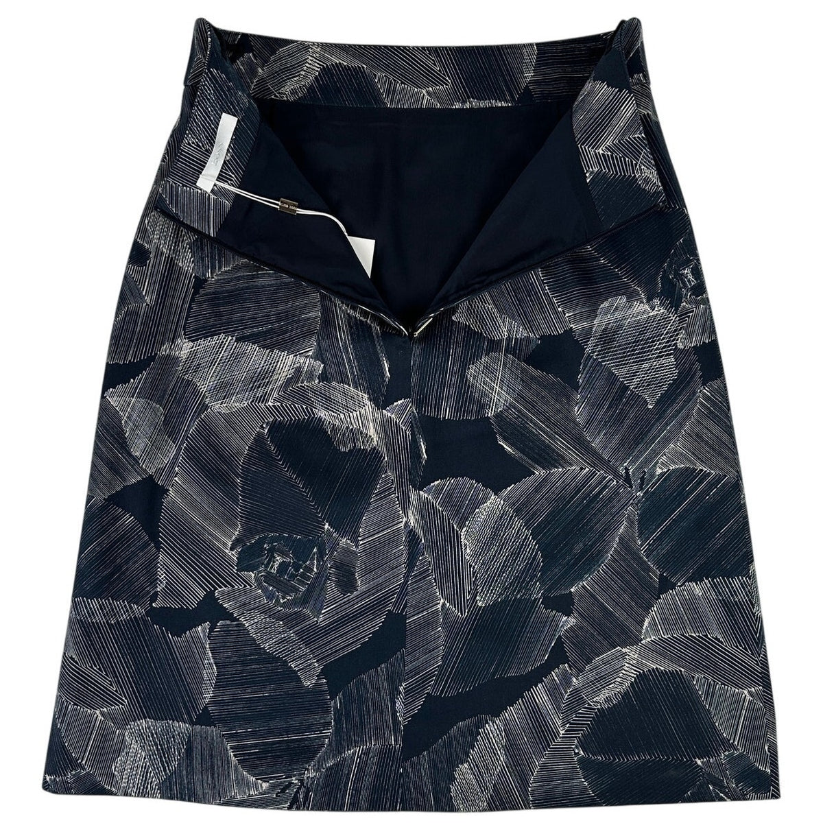 Hugo Boss Victyna Navy Blue Linear Floral Sketch A-Line Skirt Women's Sz 4 NWT
