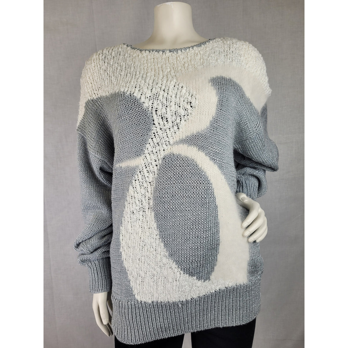 Vintage 80s Lady Lily Abstract Design Grey & White Sweater Angora Women's Sz M/L