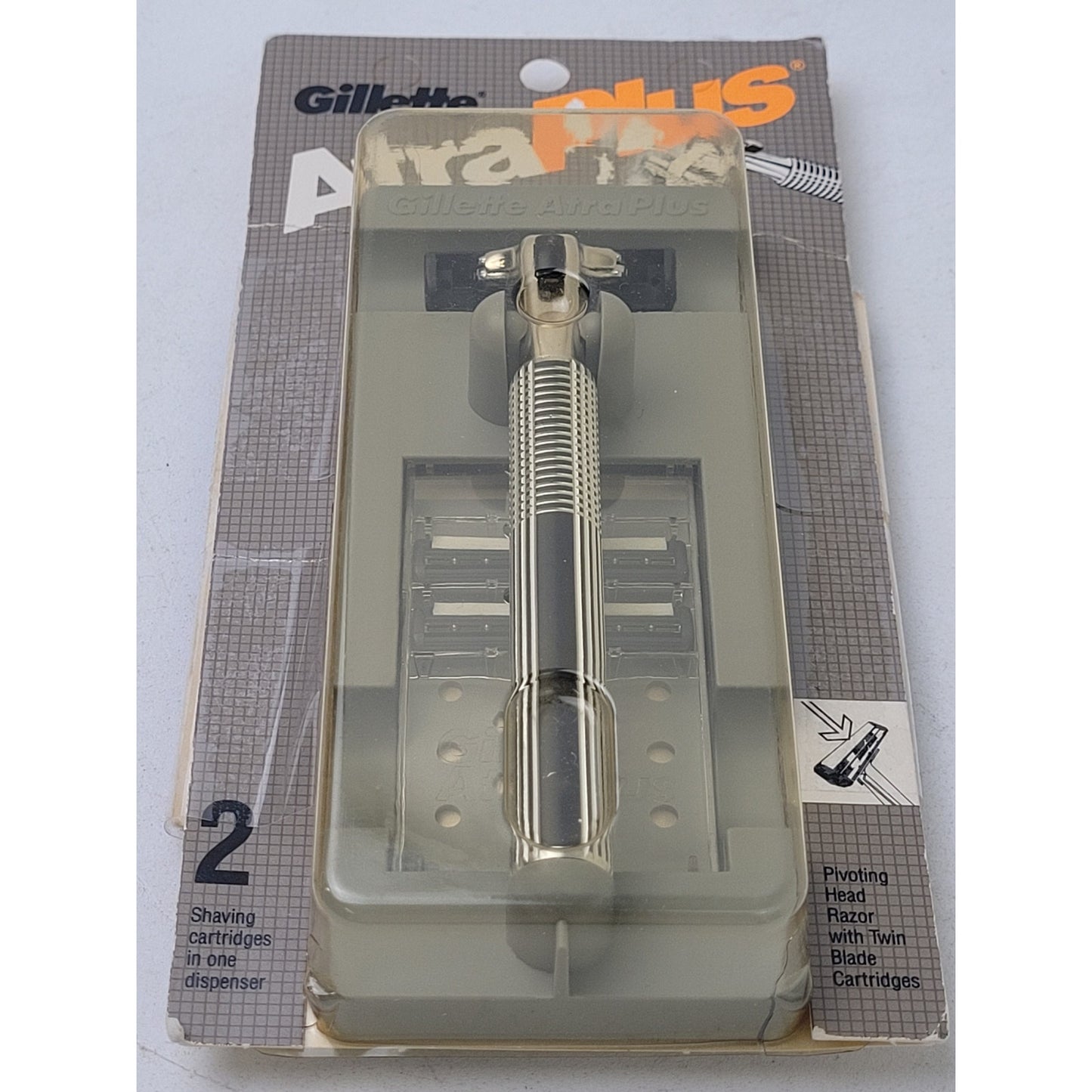 Vintage 1980s Gillette Atra Plus Metal Razor w 6 Cartridges