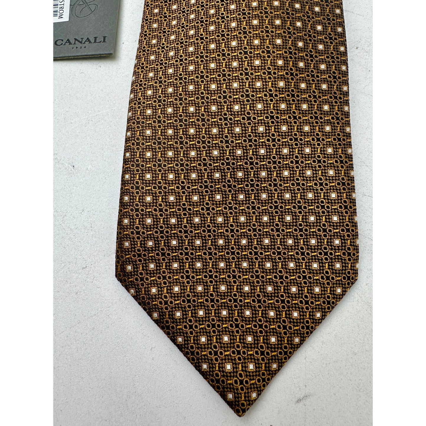 Canali Italy Gold Woven Geometric Micro-Pattern Men's Tie NWT