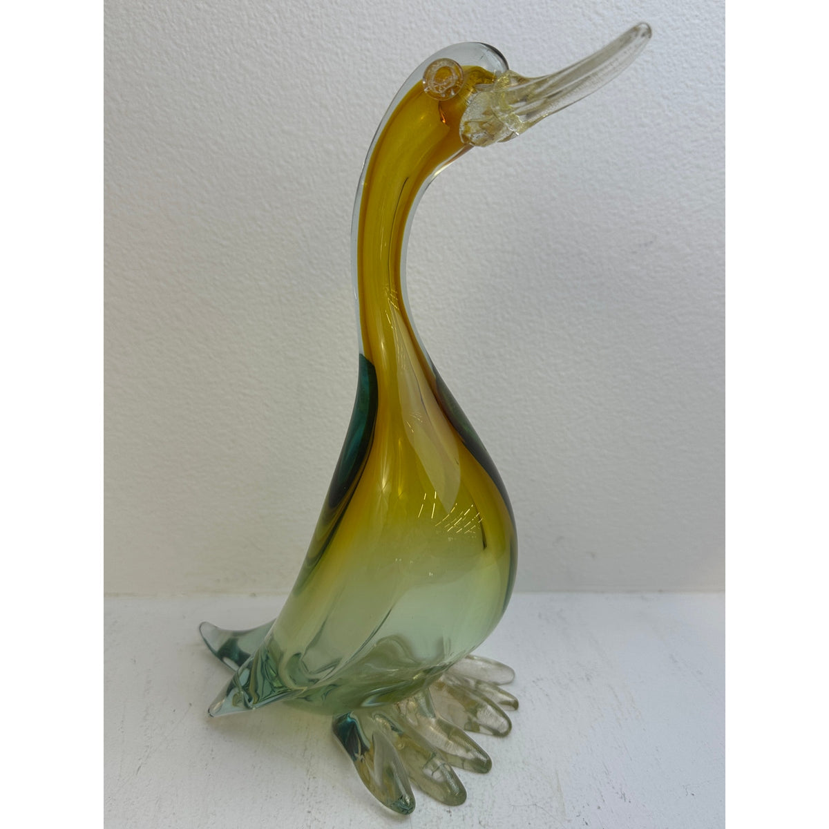 Vintage Murano Sommerso Art Amber & Green Glass Duck Figurine