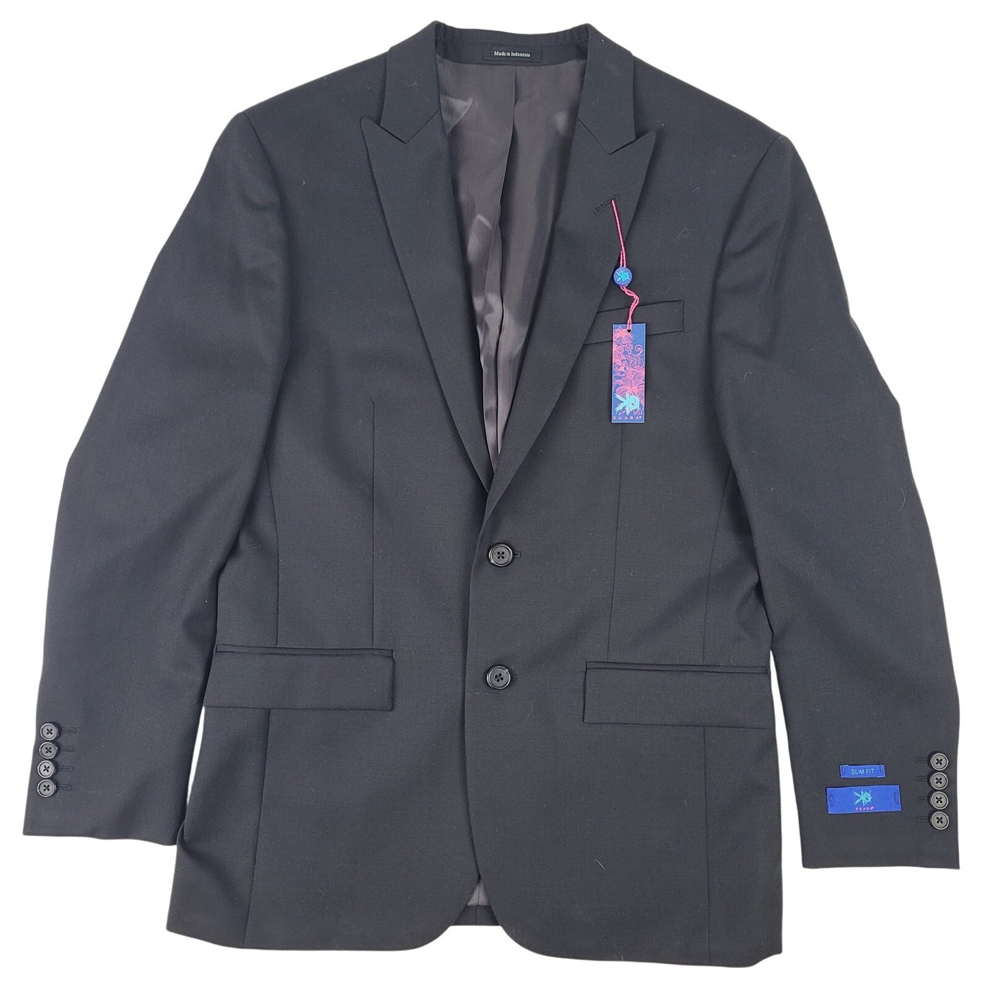 Egara 100% Wool Black Slim Cut Suit Sz 38S Jacket 31 X 28" Pant MSRP: $375 NWT