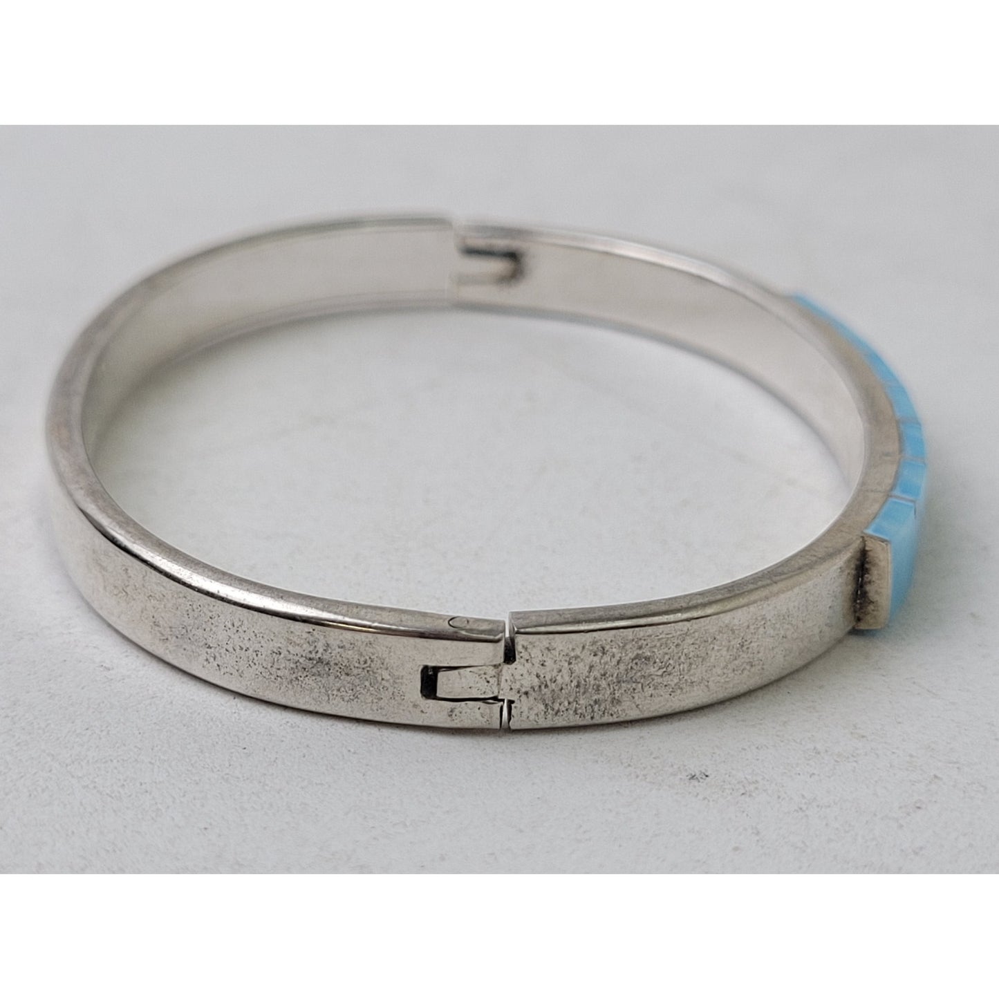 Vintage Sterling Silver Bracelet Bangle w Turquoise Stones Inlay | 26 grams