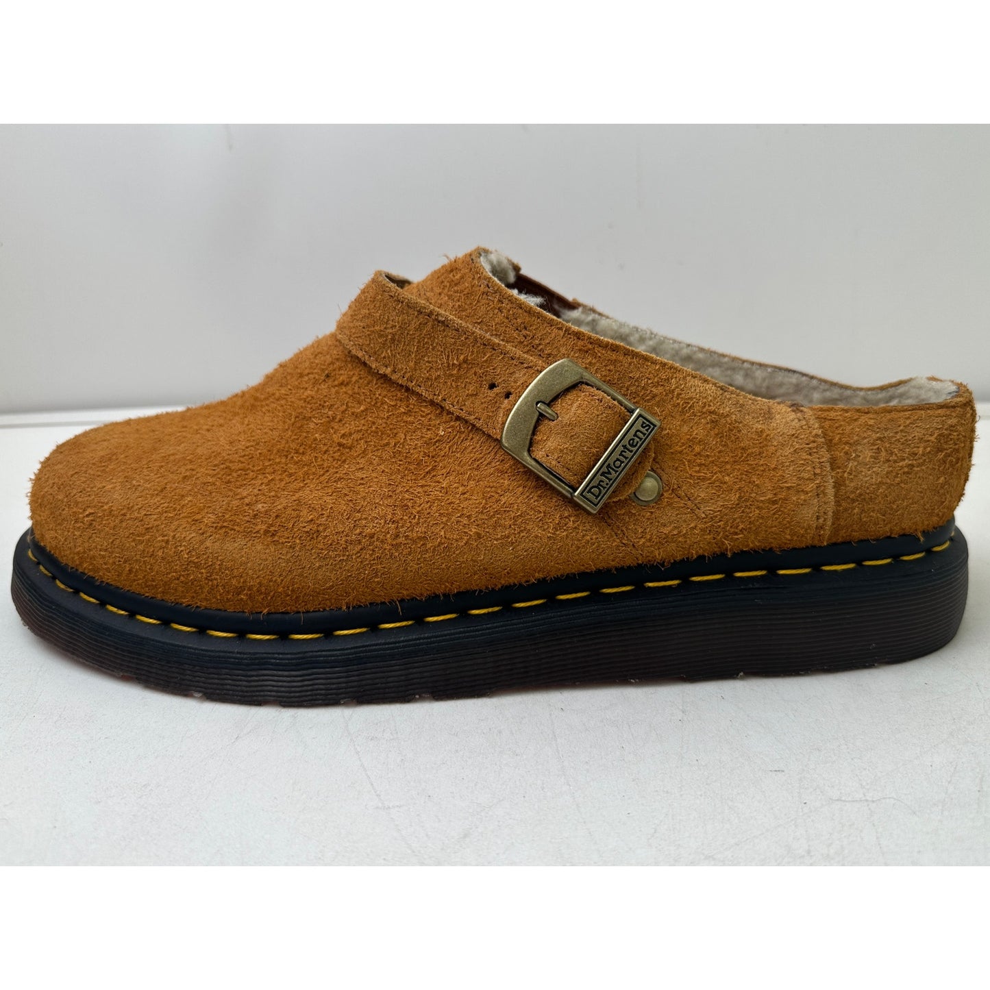Dr. Martens Isham Faux Shearling Lined Pecan Suede Slingback Mules Men's Sz 12