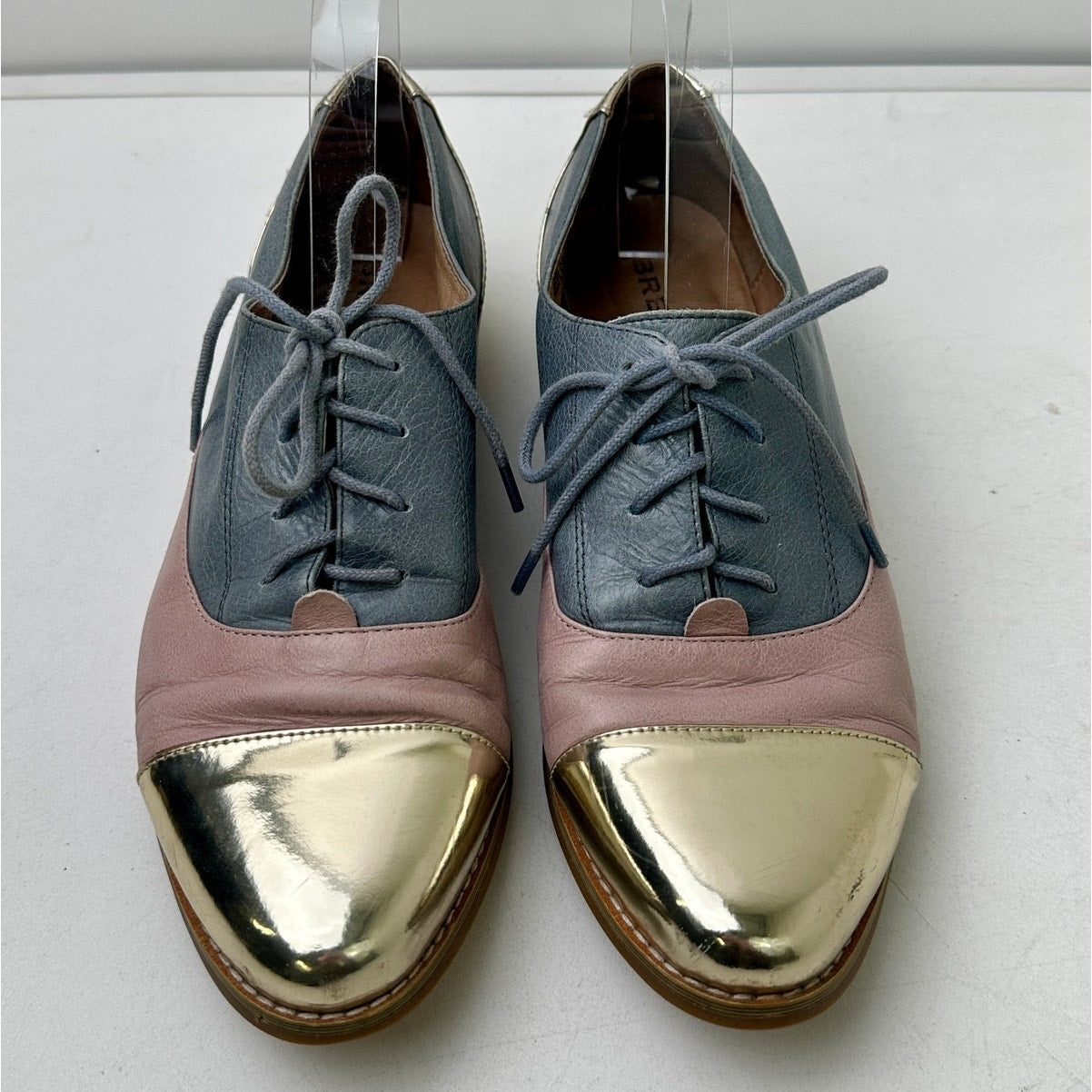 Tri-Color Leather Metallic Cap Toe Oxford Shoes Women's Sz 9