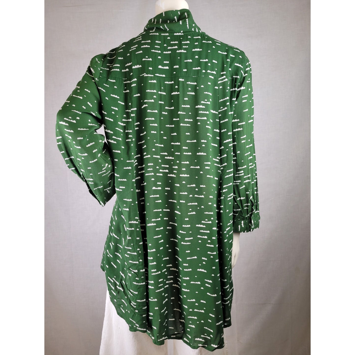 Anthropologie Maeve Green & White 3/4 Sleeve Tunic Top Women's Sz L